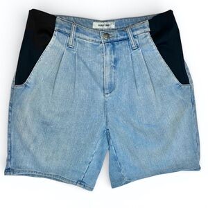 Helmut Lang Pleated High Rise Loose Fit Washed Faded Blue Jean Shorts Denim 27